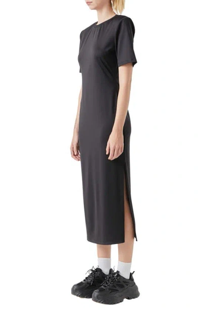 Shop Grey Lab Power Shoulder Maxi Dress In Black