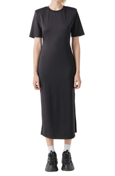 Grey Lab Power Shoulder Maxi Dress In Black