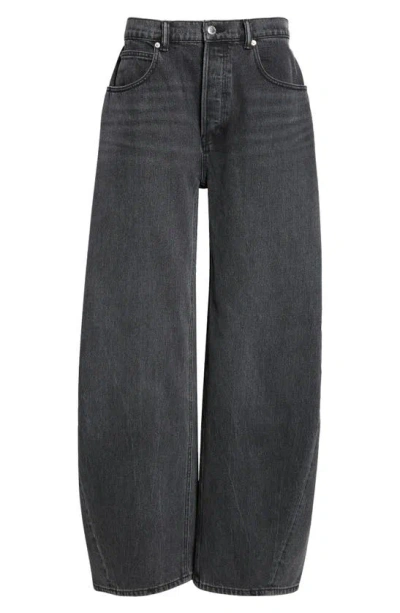 Shop Alexander Wang Oversize Low Rise Barrel Leg Jeans In Grey Aged