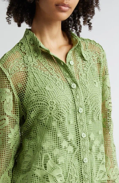 Shop Farm Rio Guipure Lace Button-up Shirt In Green