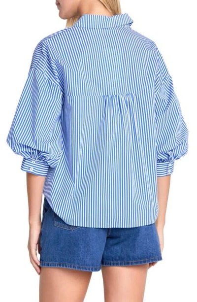 Shop English Factory Stripe Balloon Sleeve Shirt In Blue