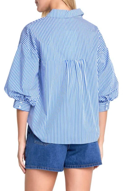 English Factory Stripe Balloon Sleeve Shirt In Blue
