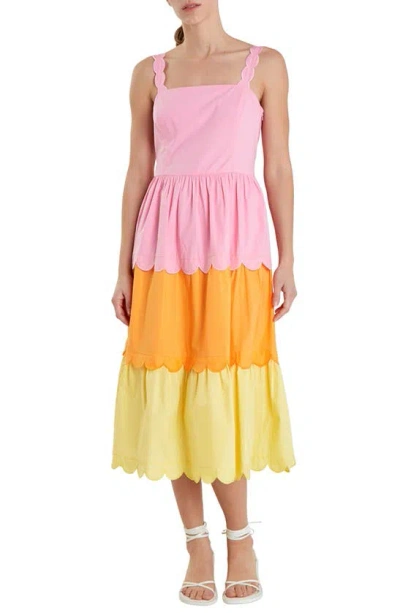 Shop English Factory Colorblock Scallop Sundress In Pink Multi