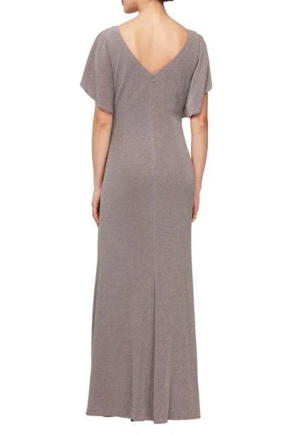 Shop Alex Evenings Shimmer Flutter Sleeve Gown In Rich Taupe
