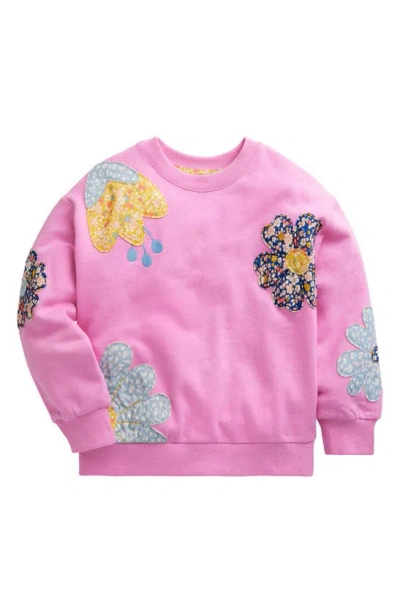 Shop Mini Boden Kids' Appliqué Cotton T-shirt In Cosmos Pink Flower