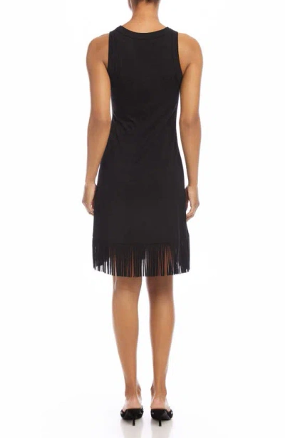 Shop Karen Kane Fringe Trim Sleeveless Jersey Dress In Black