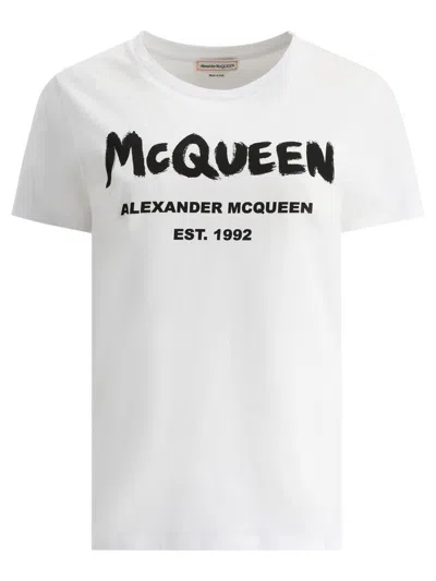 Shop Alexander Mcqueen "graffiti" T-shirt In White