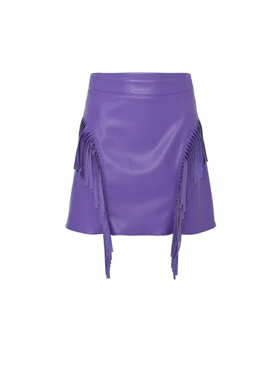 Shop Nocturne Fringe Faux Suede Mini Skirt In Purple