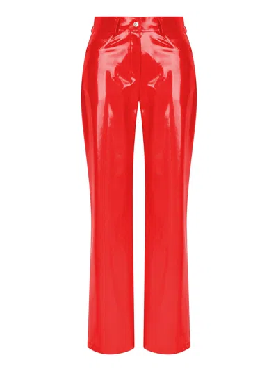 Shop Nocturne Wide Leg Pleather Pants In Red