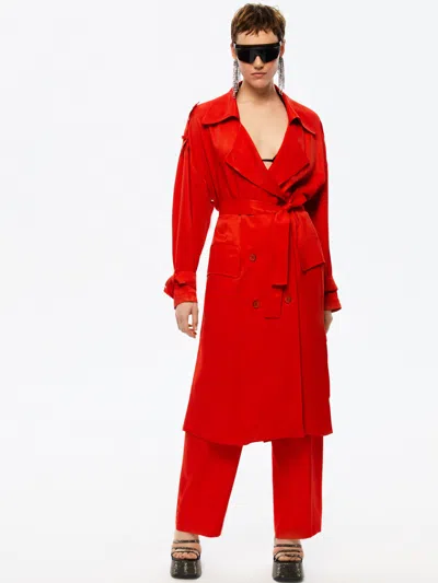 Shop Nocturne Double-breasted Belted Trench Coat In Red