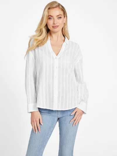 Shop Guess Factory Danna Embroidered Shirt In White