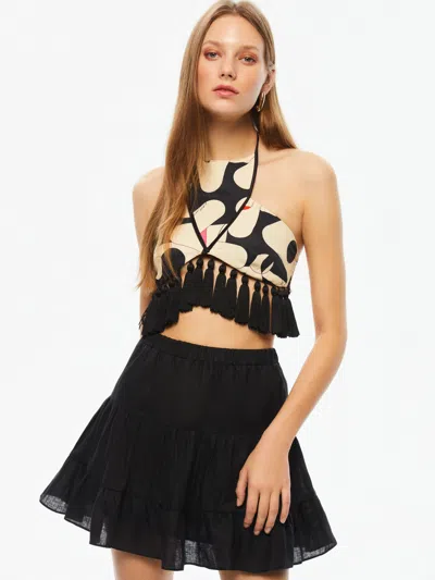 Shop Nocturne Tiered Mini Linen Skirt In Black