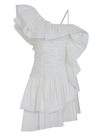 Shop Nocturne One Shoulder Draped Taffeta Dress In White
