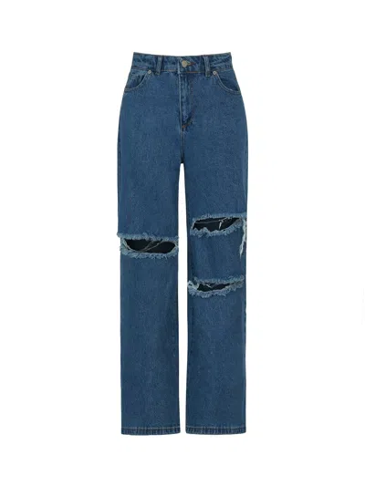 Shop Nocturne High-waisted Ripped Jeans In Blue