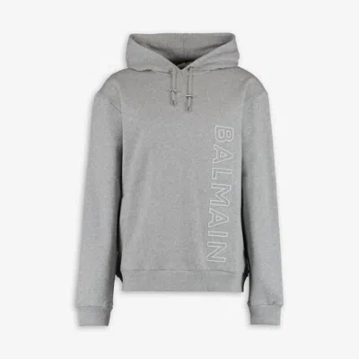 Shop Balmain Men's Cotton Logo Hoodie Sweatshirt In Gray In Grey