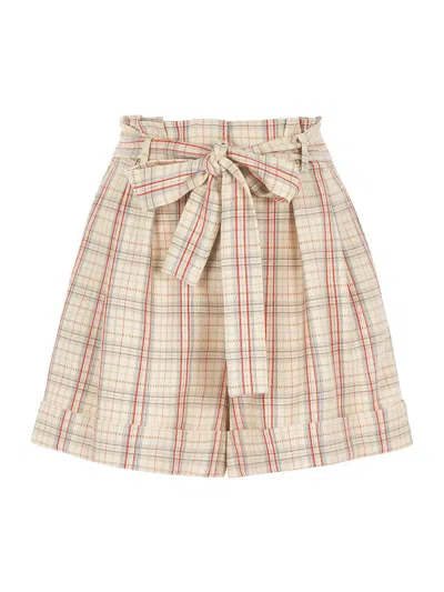 Shop Nocturne Belted Plaid Shorts In Multi