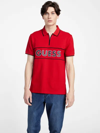 Shop Guess Factory Eco Neil Zip Polo Shirt In Red