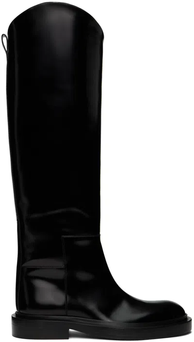 Shop Jil Sander Black Knee Tall Boots In 001 Black