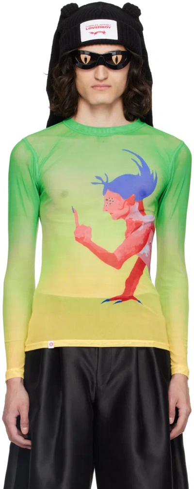 Shop Charles Jeffrey Loverboy Green Printed Long Sleeve T-shirt In Grompo