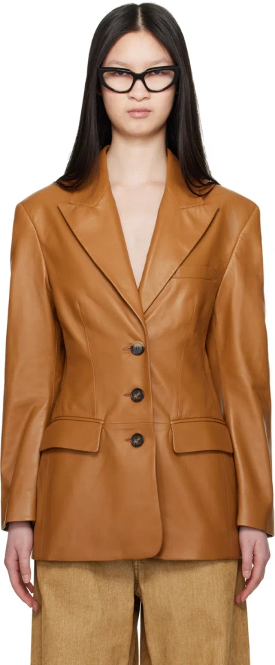 Shop Marni Brown Peaked Lapel Leather Jacket In 00m29 Maroon