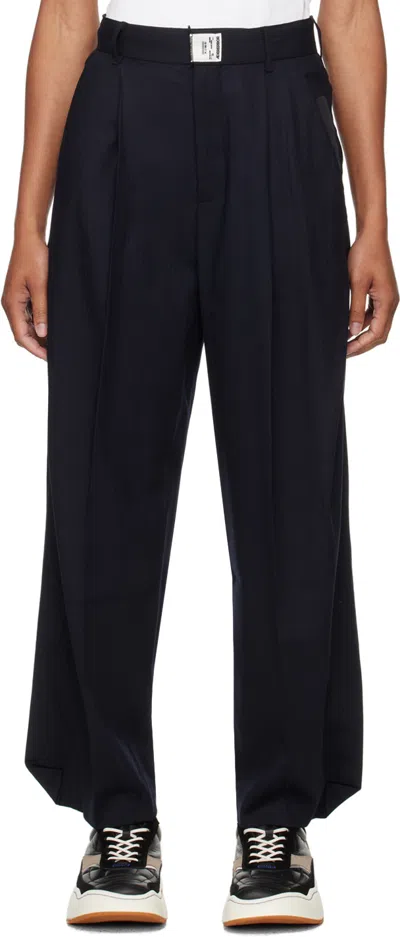 Shop Ader Error Navy Pleated Trousers