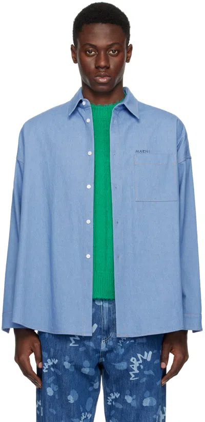 Shop Marni Blue Button Denim Shirt In 00b52 Azure