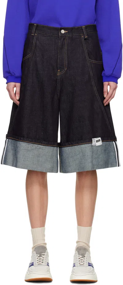 Shop Ader Error Indigo Contrast Denim Shorts In Blue