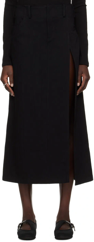 Shop Yohji Yamamoto Black Slim-fit Denim Midi Skirt In 1 Black