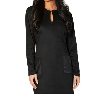 Angel Apparel Vegan Leather/suede Front Pocket Dress In Black In Black