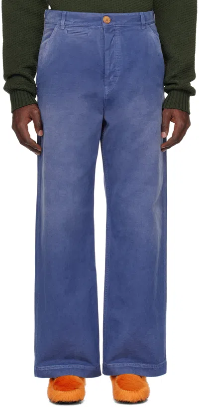 Shop Marni Blue Overdyed Trousers In Ocb50 Iris Blue