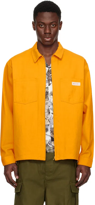 Shop Marni Orange Zip-up Long Sleeve Shirt In 00r31 Light Orange