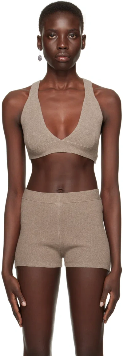 Shop Lauren Manoogian Taupe Rib Triangle Bralette In W03 Wood
