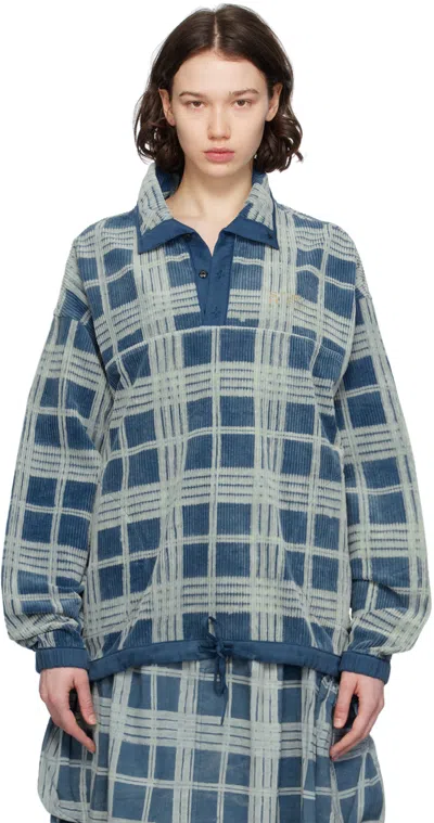 Shop Story Mfg. Blue Polite Sweater In Indigo Check Corduro