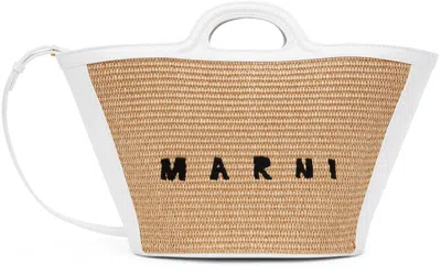 Shop Marni Beige & White Small Tropicalia Bucket Bag In Z0t01 Sand Storm