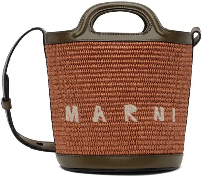 Shop Marni Orange & Khaki Mini Tropicalia Bucket Bag In Zo750 Brick/olive