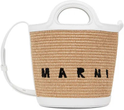 Shop Marni Beige & White Mini Tropicalia Bucket Bag In Z0t01 Sand Storm