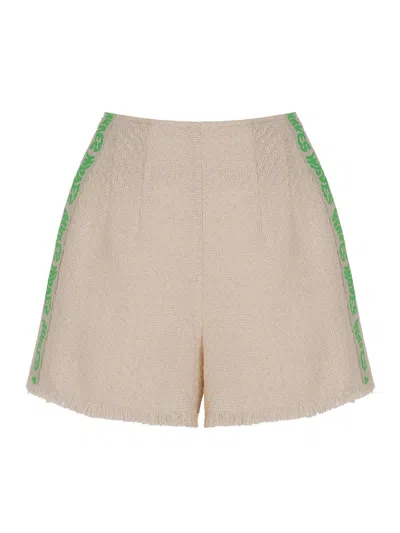 Shop Nocturne Tweed Shorts With Knit Striped In Beige