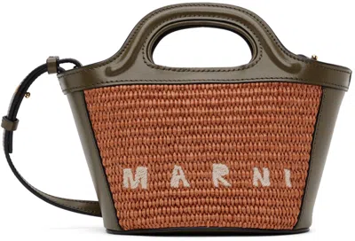 Shop Marni Orange & Khaki Micro Tropicalia Bucket Bag In Zo750 Brick/olive