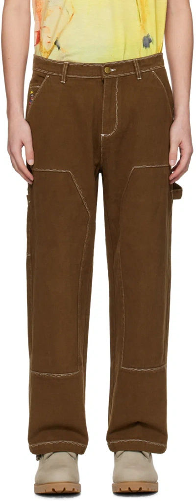 Shop Kidsuper Brown Stitch Trousers