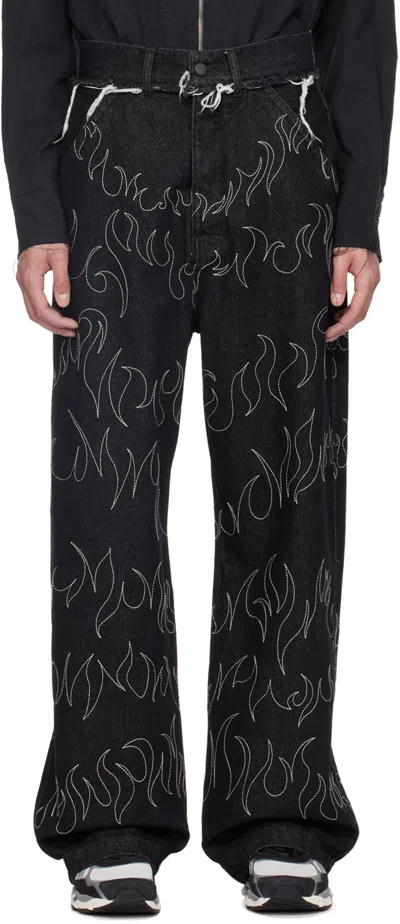 Shop Airei Black Embroidered Jeans In Washed Black