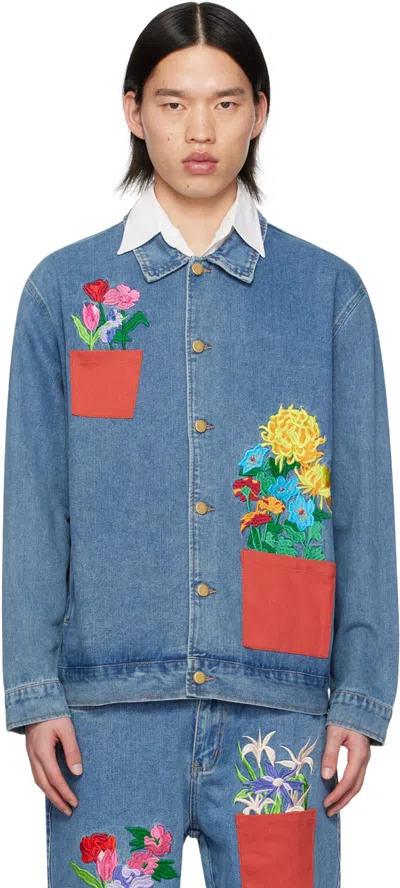 Shop Kidsuper Blue Embroidered Denim Jacket