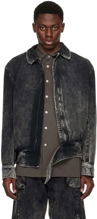 Shop Omar Afridi Black Zip Denim Jacket In Discharged Grey
