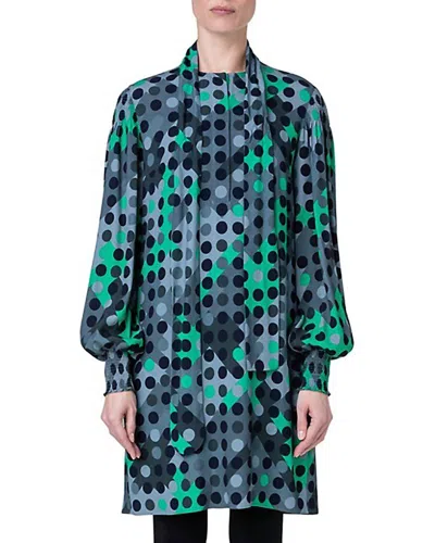 Shop Akris Punto Polka-dot Print Mini Dress In Slate Green In Orange