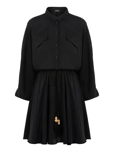 Shop Nocturne Tasseled Shirt Dress In Black