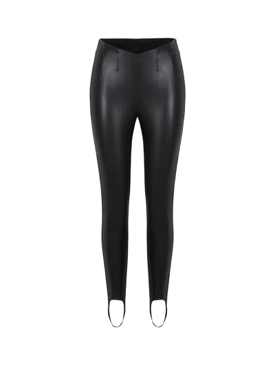 Shop Nocturne High-waisted Stirrup Faux Leather Leggings In Black