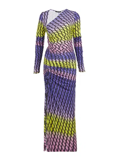Shop Nocturne Printed Maxi Slit Dress In Multi