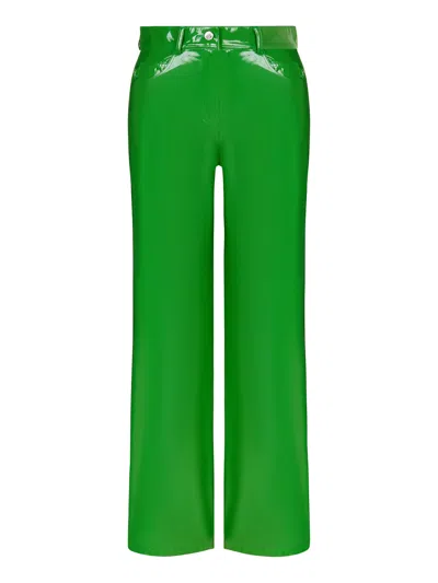 Shop Nocturne Wide Leg Pleather Pants In Green