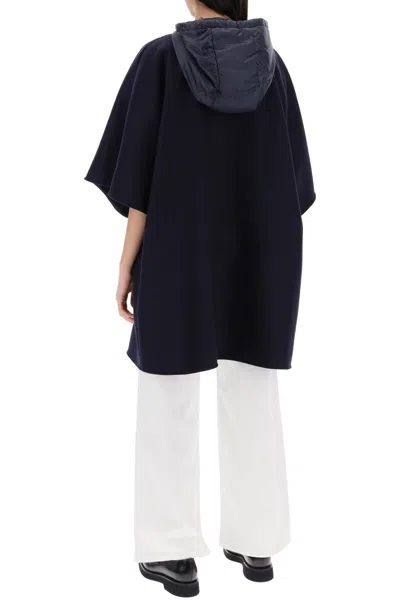 Shop Moncler Virgin Wool Cloak With Hood In Blue