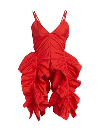 Shop Aknvas Women's Pearl Cotton Ruffled Split-hem Top In Red