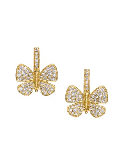Shop Temple St Clair Women's 18k Gold Snow Butterfly Earrings In Yellow Gold
